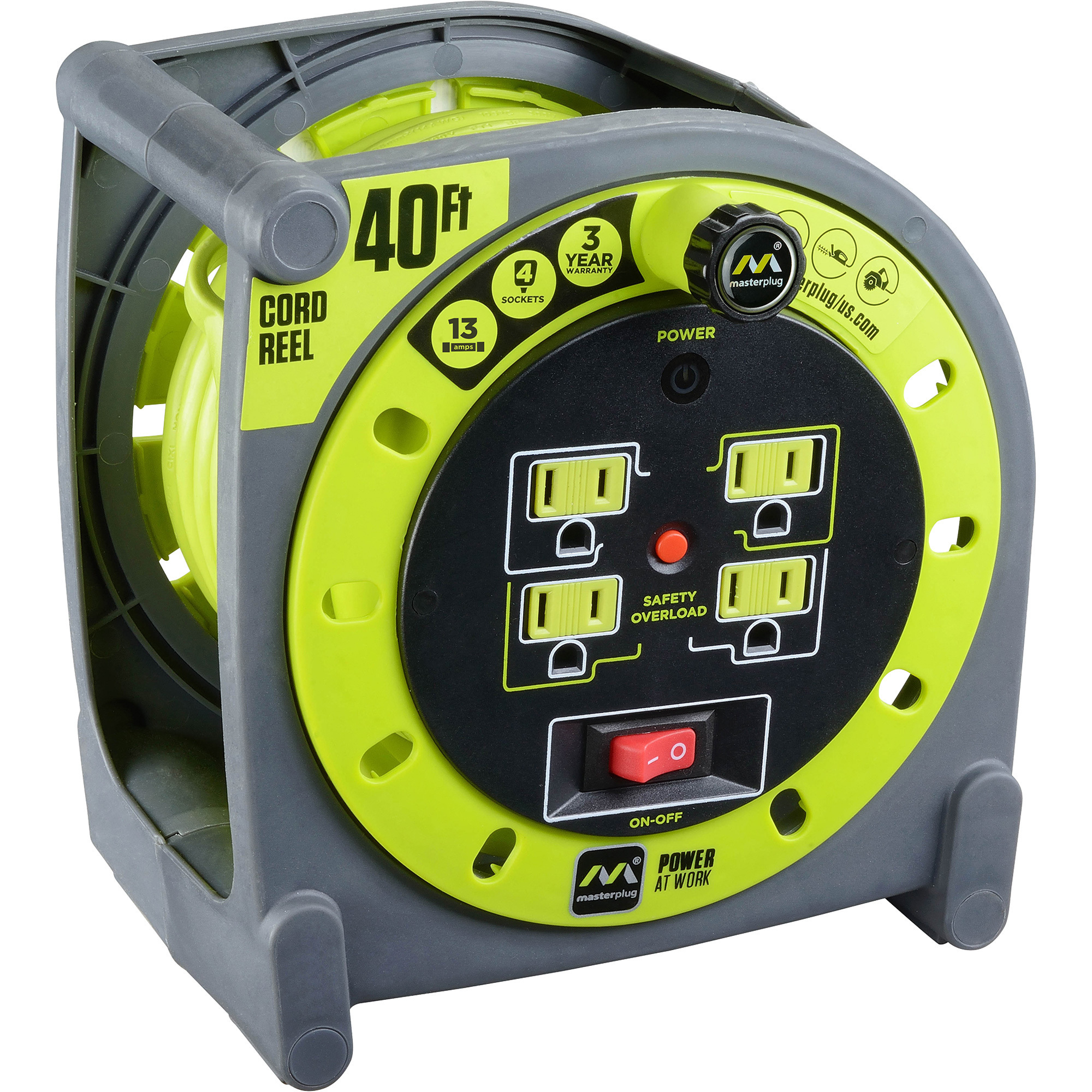 Masterplug Extension Cord Reel, 40ft.L, 14 Ga., Model HMA401214G4SLUS